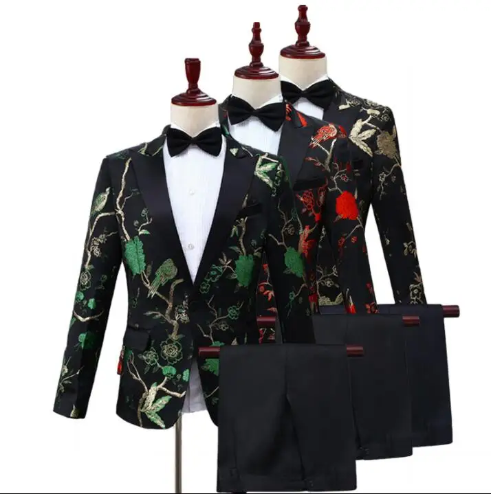 Black blazer men groom suit set with pants mens suits designers costume singer star style dance stage clothing formal dress
