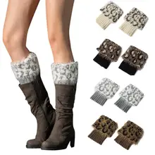 1 пара, Женский вязаный манжет для ботинок, сохраняющий тепло, вязаные меховые верхушки на плоской подошве, носки для обуви, осенне-зимние гетры, Calcetines Mujer