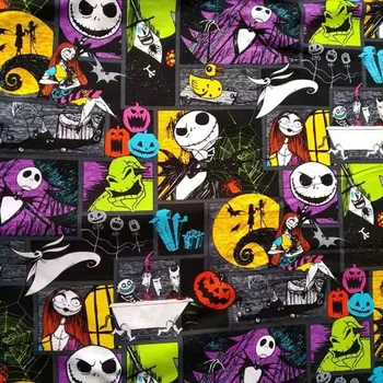 

140cm Width Jack Skull The Nightmare Before Christmas Black Cotton Fabric for Boy Cloth Hometextile Cushion Cover DIY-BK832