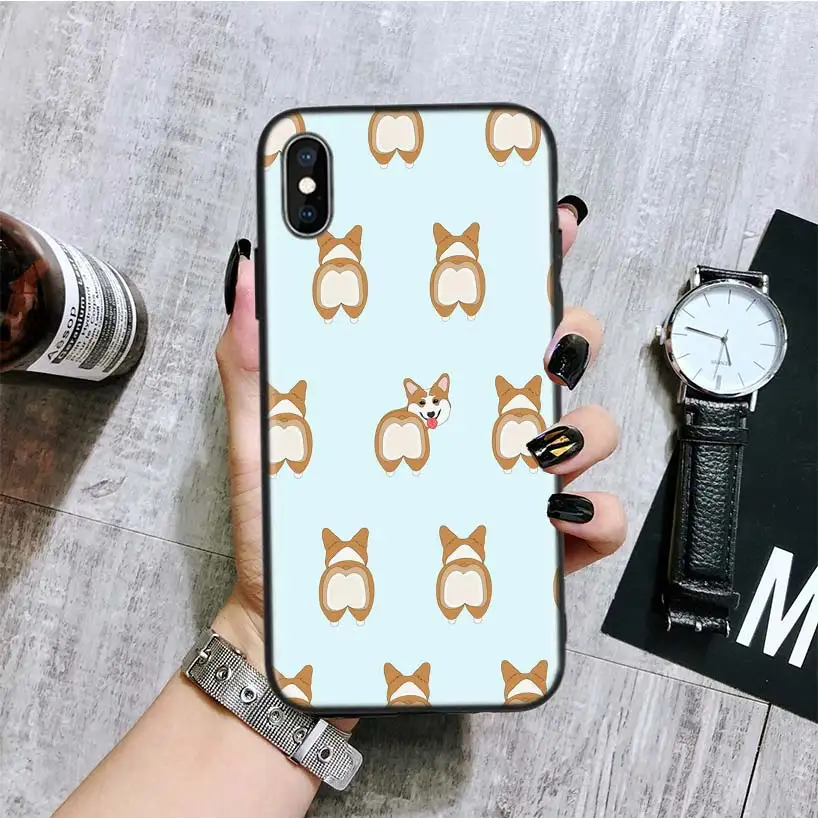 Милый корги собака Черная задняя крышка чехол для телефона Apple IPhone 11 Pro XS MAX XR 7 8 6 6S Plus X 10 Ten 5 5S SE Coque Shell