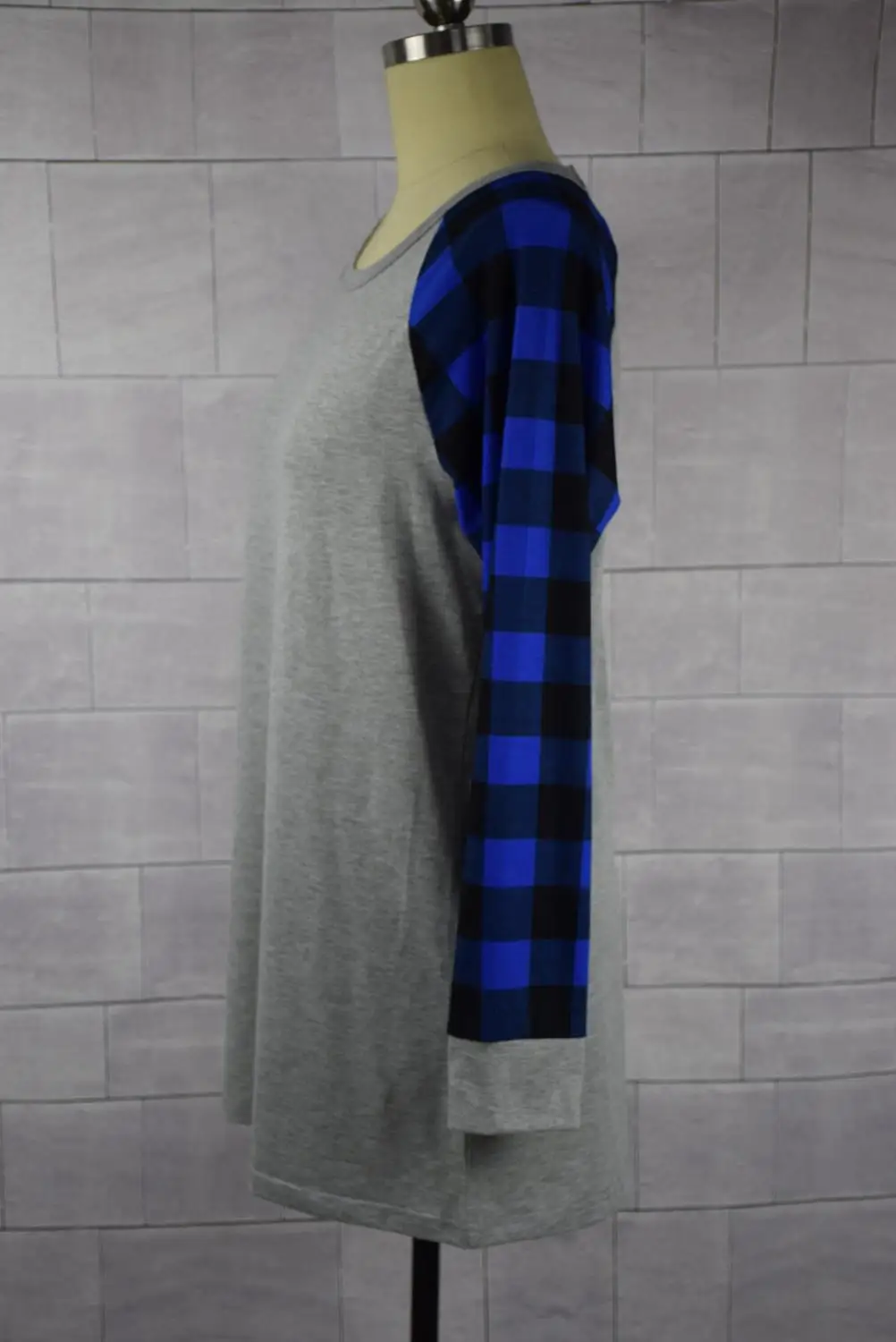 spring and summer Europe and the United States Metsini casual women's gray plaid sleeves fitted with T-shirts