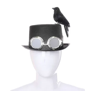 

DIY Assembly Retro Steampunk Hat With Goggles, Gears, Black Crow Bird Costume Party Hat