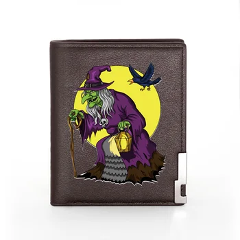 

Classic Unique Old Witch Printing Wallet Leather Purse For Men Credit Card Holder Short Male Slim Coin Money Bags