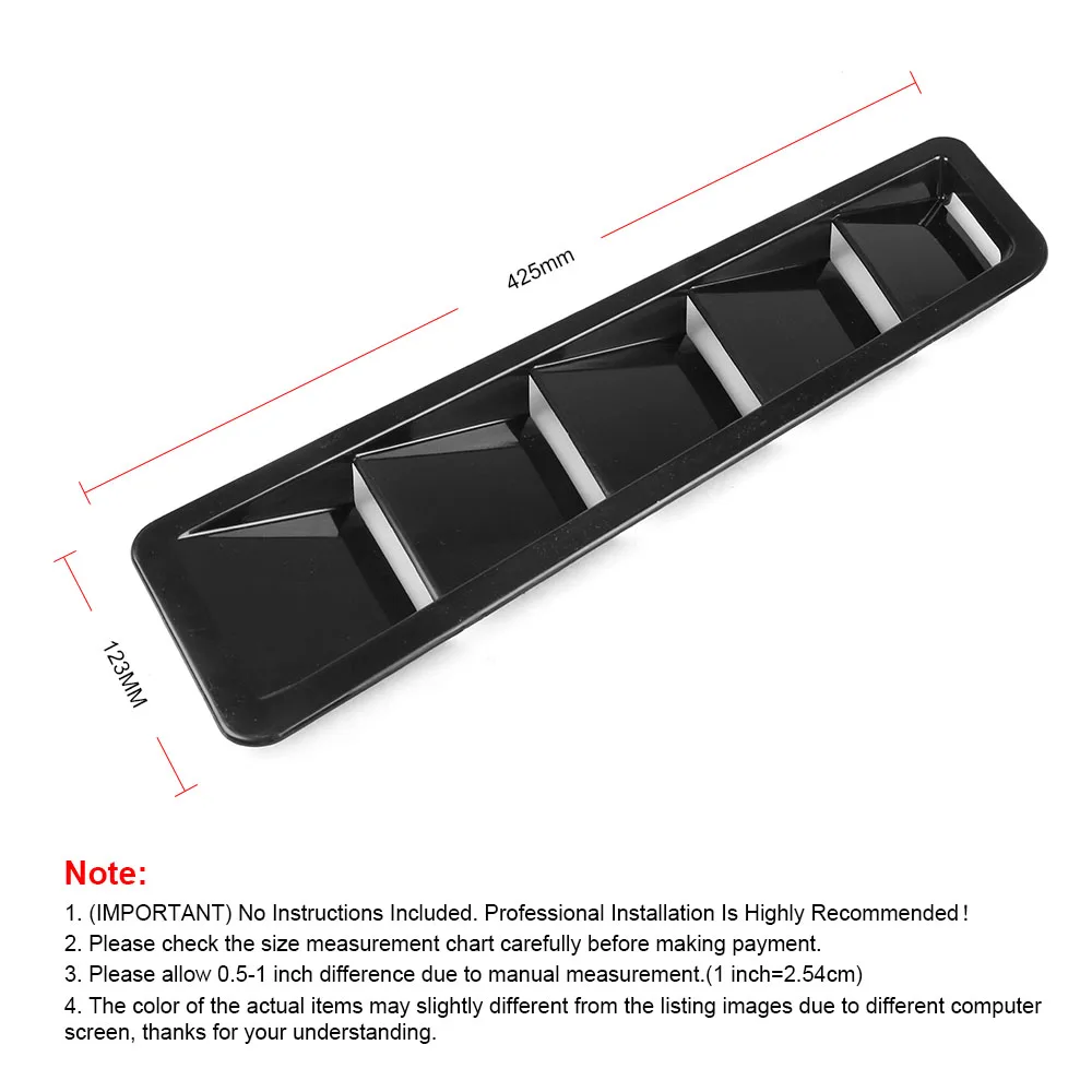 Fits 17X5 Inch Universal Hood Vent Louver Air Cooling Panel Trim Set Black ABS 1 Pair
