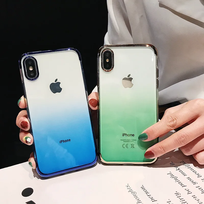 

LOVERONY Gradient Color Phone Case For iPhone XS MAX XR X 6 6S Plus Transparent Plating TPU Cover For iPhone 7 8 Plus Etui Capa
