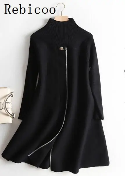 

Пуловер с высоким воротом, женские свитера, осенне-зимние свитера, вязаный однотонный Свободный вязаный пуловер, женский свободный джемпер