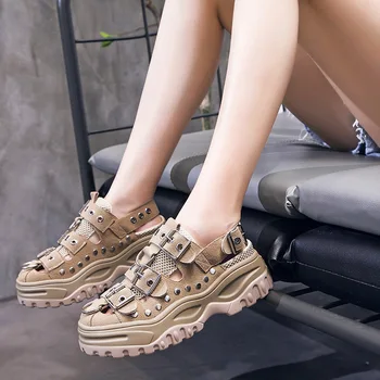 

New summer 2020 metallic sandals with thick soles increase buckle casual women's sneakers shoes BC-126