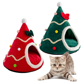 

Christmas Tree Tent Cat Litter Plush Pet Sleeping Bed Warm Winter Cat Nest Mat Washable Kennel Lovely Dog Bed Cushion