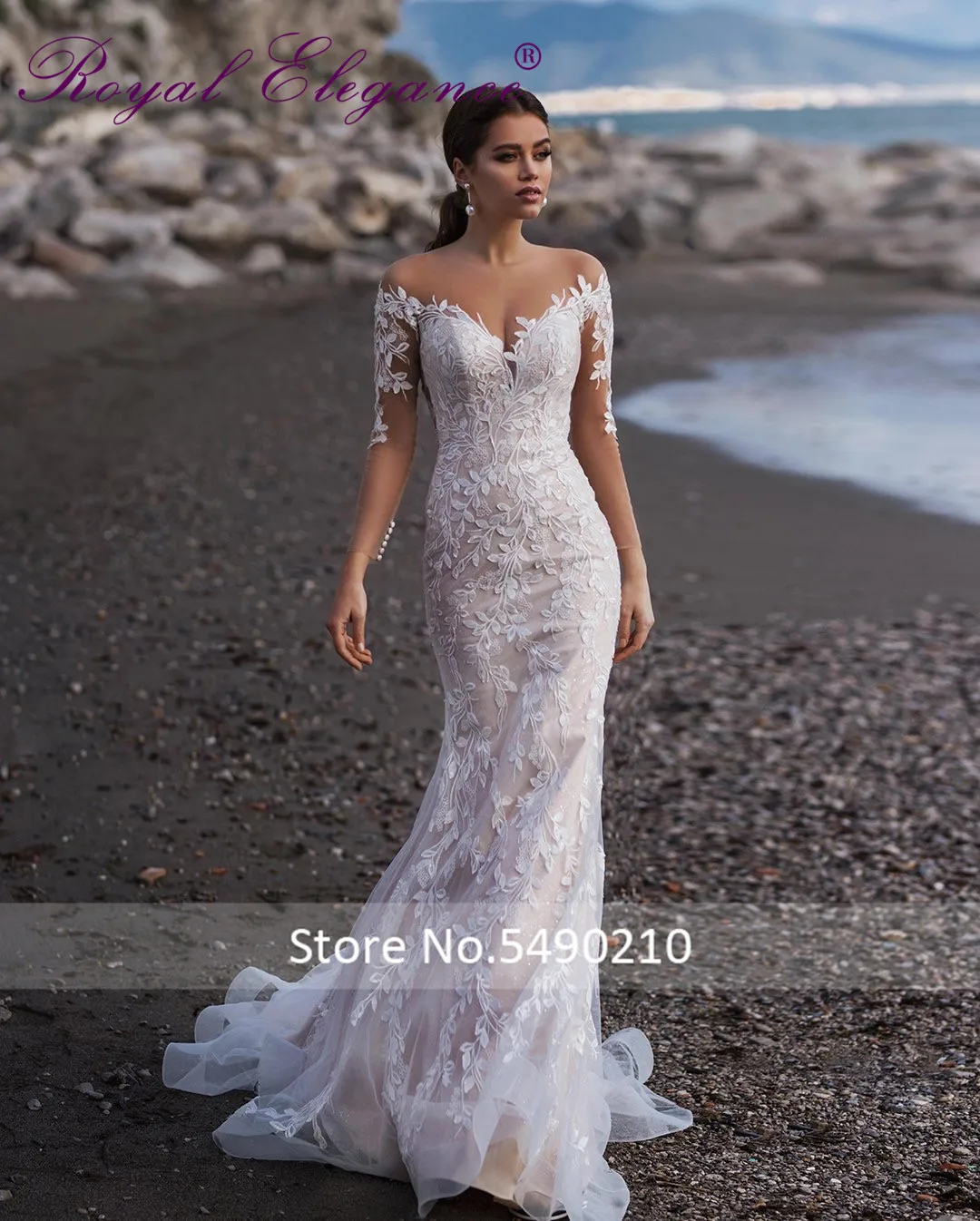 Королевская элегантность vestido de noiva с длинным рукавом Иллюзия декольте Роскошные Кружева Аппликация Свадебное платье abiti da sposa