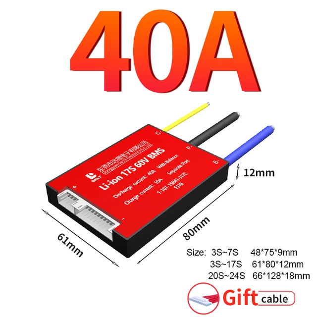 Daly BMS Li-Ion LiFePO4 BMS 3s-24s 12V 24v 36V 48V 60V 72V 29,6 in15A 20A 30A 40A 50A 60A 80A 100A 120A 150A Lithium battery BMS 40A separate