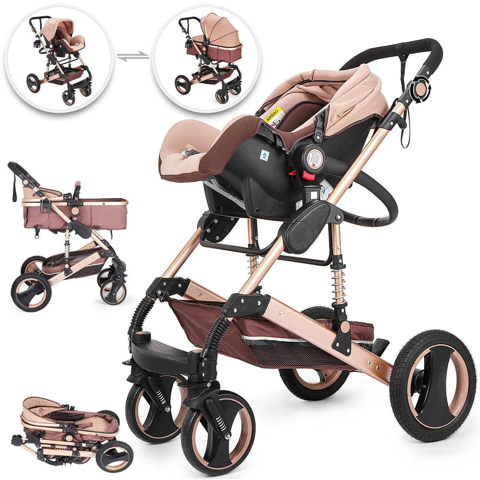 3 in 1 pink baby stroller foldable luxury practical stroller with car seat for travel 3 in 1 pink baby stroller foldable luxury practical stroller with car seat for travel