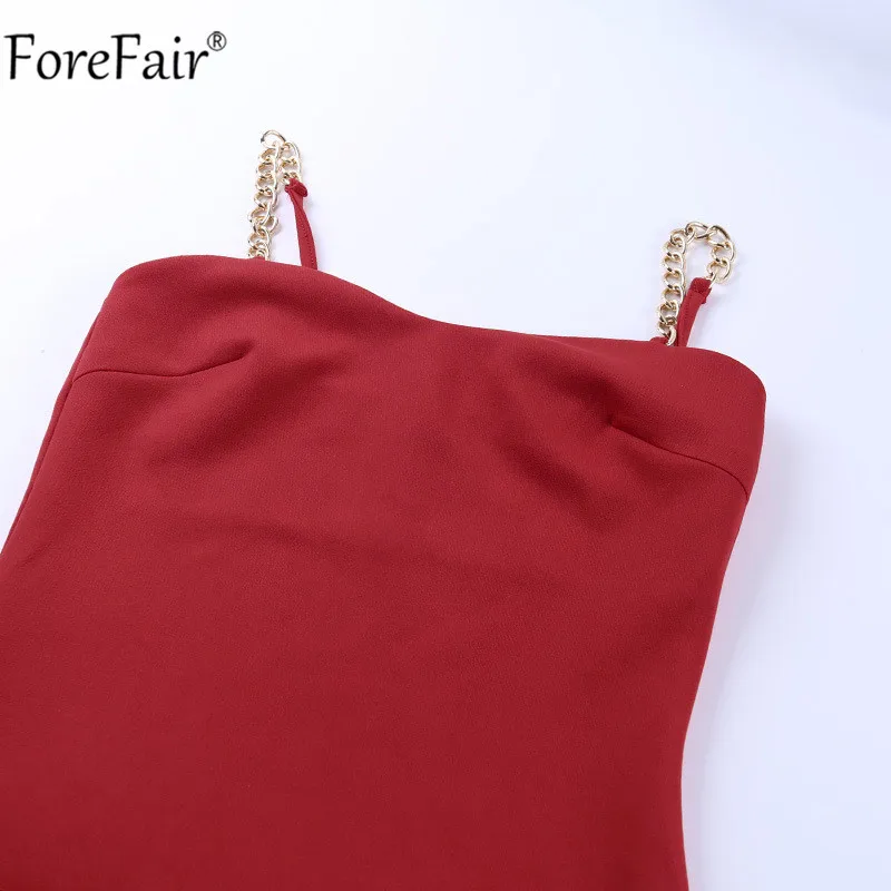 Forefair/сексуальное винтажное платье с ремешком-цепочкой и v-образным вырезом; вечерние платья с открытыми плечами для женщин; Красное Облегающее мини-платье с открытой спиной; летняя Клубная одежда