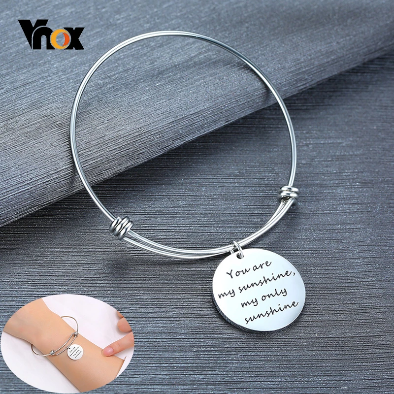 Vnox вдохновляющие цитаты расширяемые браслеты для женщин день рождения подарки для свиданий из нержавеющей стали Шарм для браслета, украшения