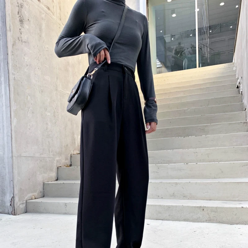 

SHUJIN Women Suit Pants Spring Office Lady Long Trousers 2020 Autumn Solid Loose Wide Leg Pants High Waist Pant Female Pants