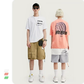 

VIMASS 2020 spring summer new tide brand gradient earth print men's casual loose shoulder short sleeve Tshirt
