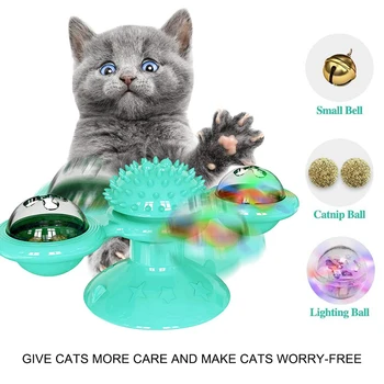 

Cat Windmill Toy Turntable Funny Kitten Windmill Ball with LED Ball Catnip Ball Interactive Cat Toy Massage Scratching Tickle