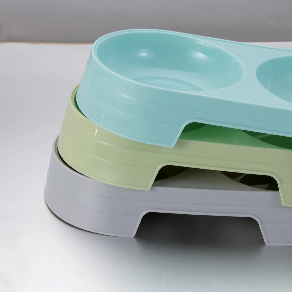 1PC Candy Color Puppy Feeder Dog Cat Double Pet Bowls Feeding Drinking Water Food Dish Non-Slip Pets Supplies