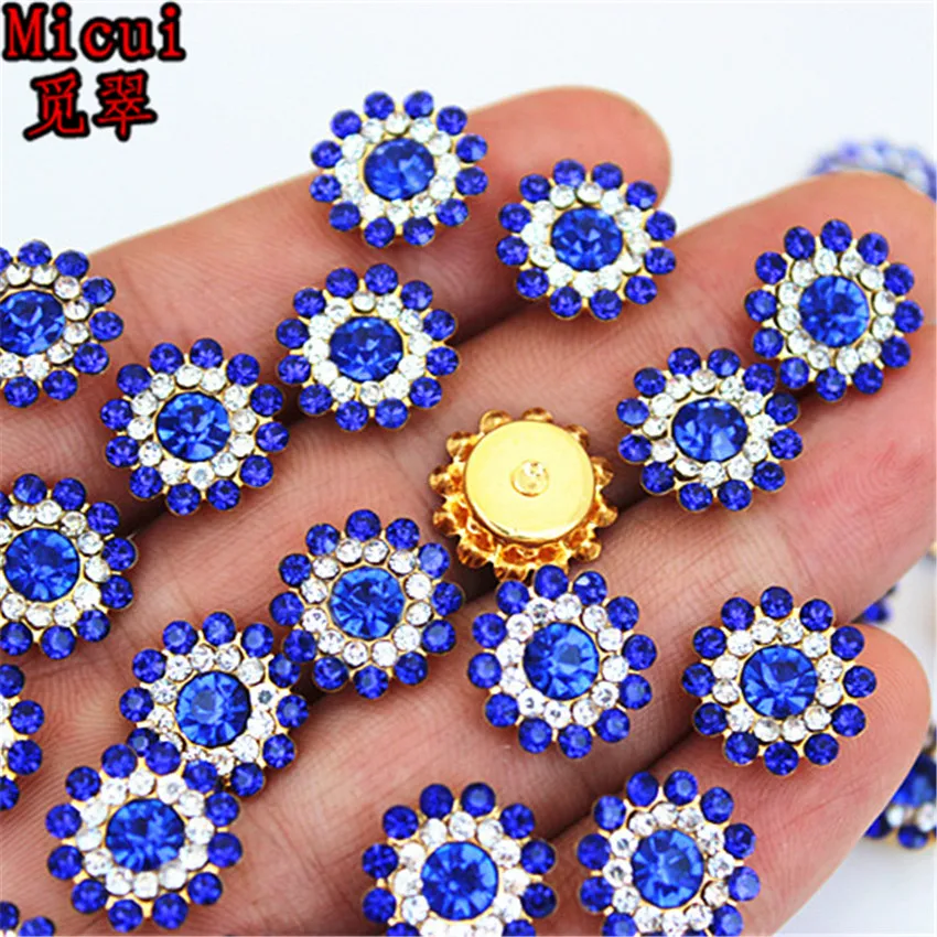 Blue Gold Base Micui 20 шт 13,5 мм круглые кристаллы кнопка золото/серебро Нержавеющая сталь установка металлический лоток Стразы DIY Свадебные украшения MC142 - Цвет: Blue Gold Base