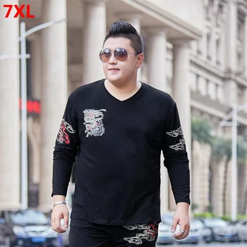 

Spring youth men's plus size 7XL V-neck long-sleeved T-shirt youth super extra large loose 6XL 5X