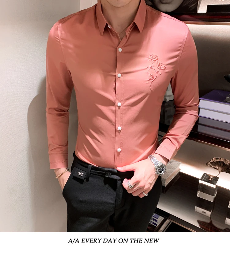 Camisa Masculina Новая Корейская мужская рубашка с вышивкой Kemeja Pria, приталенная Мужская рубашка с длинным рукавом, весна