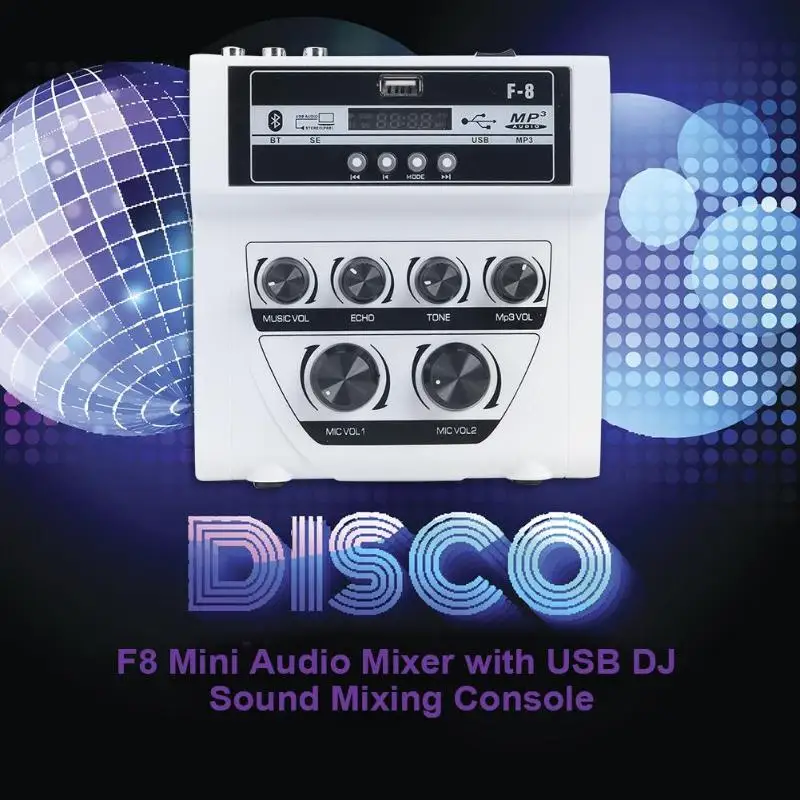 F8 мини портативный аудио Миксер с USB DJ звуковая микшерная консоль для караоке Mutil-функция регулировки микрофона домашнего аудио микс