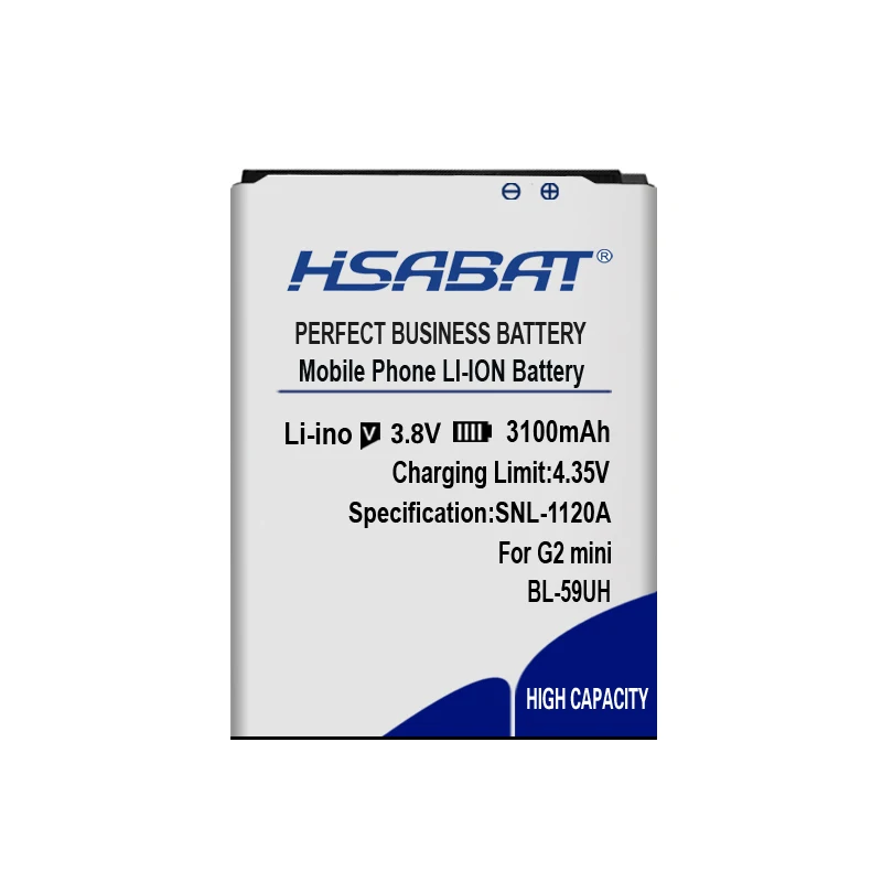 HSABAT 3100 мА/ч, BL-59UH для LG G2 мини Батарея D620 D620R D620K D618 D315 F70 D410 L65 D285