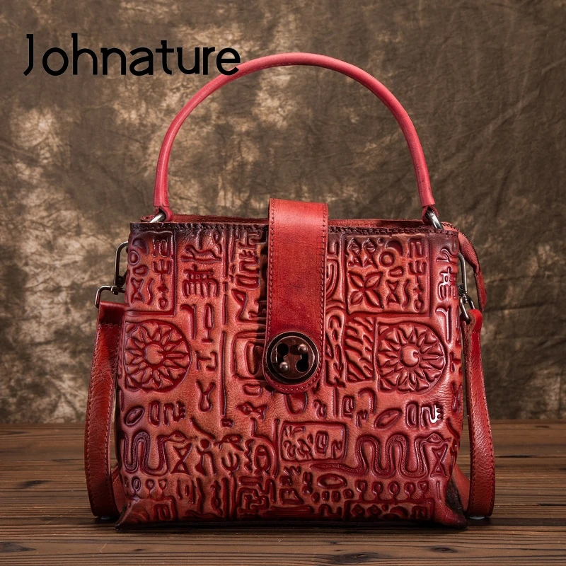 Женские сумки из воловьей кожи Johnature дизайнерские ручной работы с тиснением в
