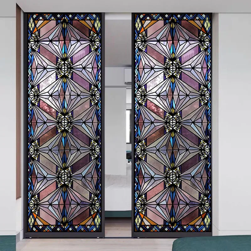 Film De Fenêtre Décoratif Intimité Vitrail Sans Colle Autocollant De Verre Protection Solaire Contrôle De La