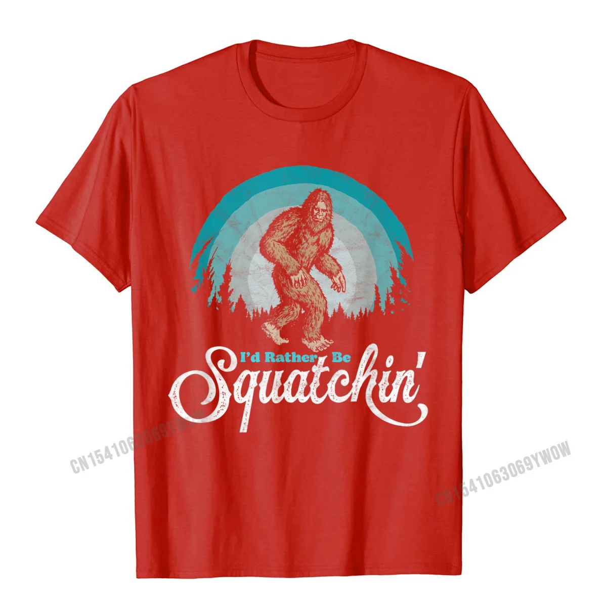  Men's T-shirts Casual Casual Tops Shirts Pure Cotton Round Collar Short Sleeve Custom Tops Shirt VALENTINE DAY Id Rather be Squatchin Vintage Funny Bigfoot 80s Sasquatch T-Shirt__125 red