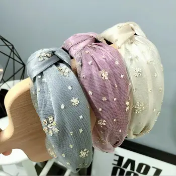 

New Womens Hair Accessories Knotted Diamond Wide-brimmed Headband Fashion Mesh Headress Headwear Girls Hair Hoops Hair Band