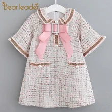 Bear leader/платье для девочек новое Брендовое весеннее милое платье для девочек платья принцессы с бантом элегантные костюмы с жемчужинами одежда для детей возрастом от 3 до 7 лет