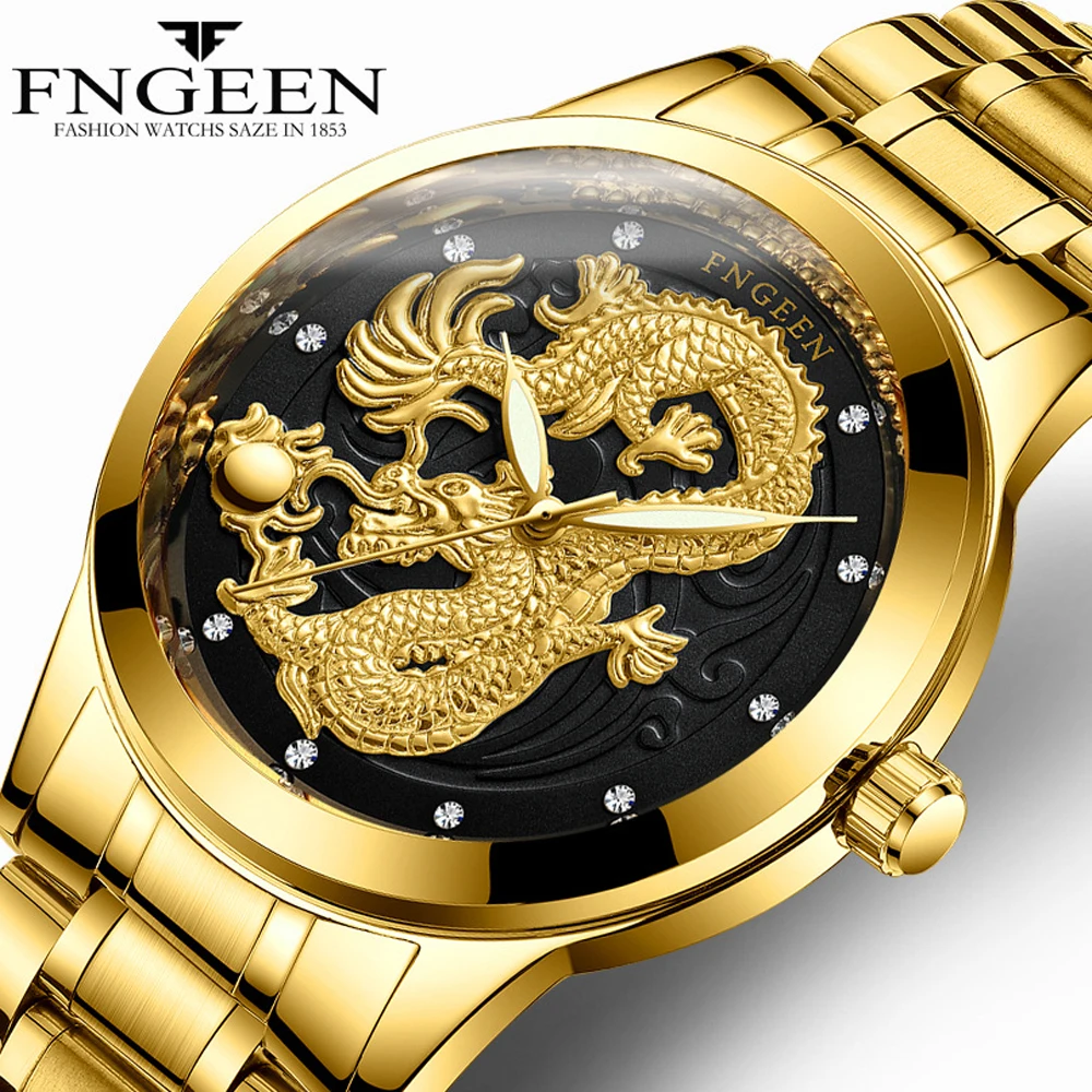 

Watch Men's Top Brand Luxury Gold Dragon Watches Steel Waterproof women's Quartz Wrist Watches Male Clock Hodinky Men's Watch