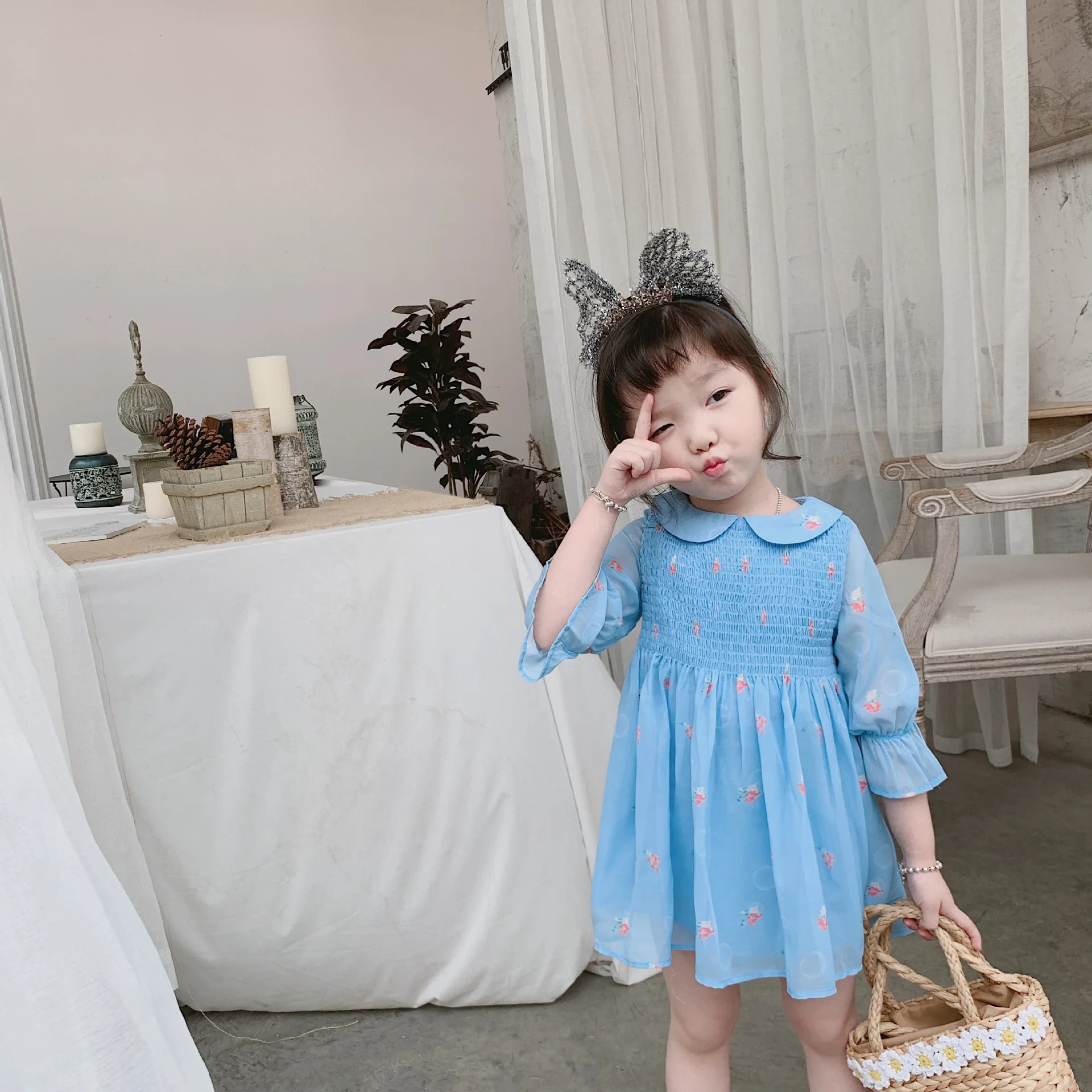 

2020 spring kids girls clothes baby girls dress Cute Mermaid Print Long Sleeve Chiffon Dress