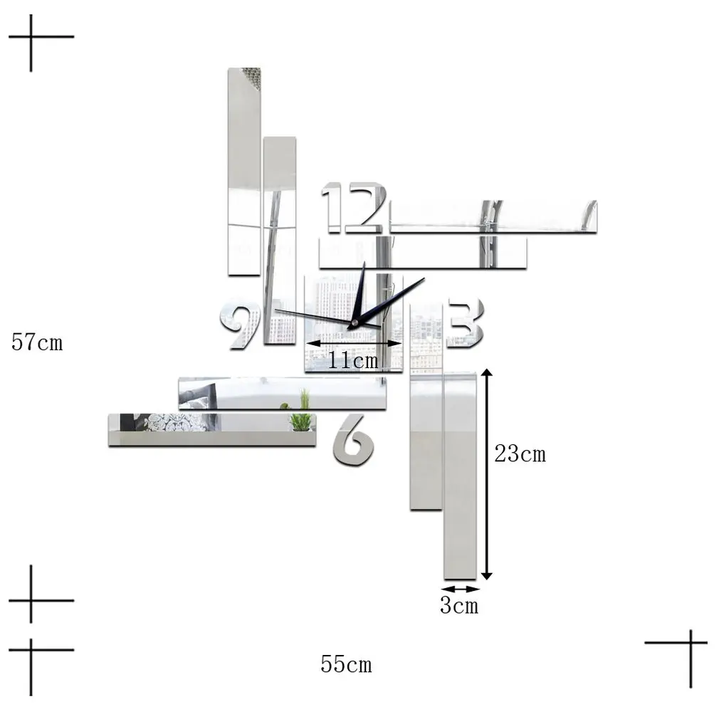 Акриловые Геометрические Квадратные экологически безопасное зеркало настенные часы для спальни гостиной настенные часы украшение дома Прямая поставка