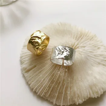 

925 Sterling Silver Irregular Bump Rings Simple Width Rock Lines Open Figer Ring For Women Men Jewelry Gifts S-R764