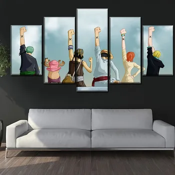 

Poster 5 Panels One Piece Role Behind Pictures Canvas HD Printed Modern Home Decorative Living Room Wall Art Modular Framework