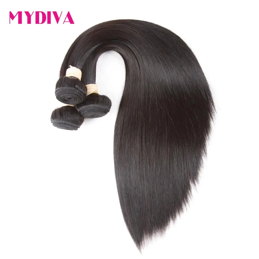  Mydiva 8-34 36 38 40 Inch Brazilian Hair Weave Bundles Straight 100% Human Hair 3/4 Bundles Natural