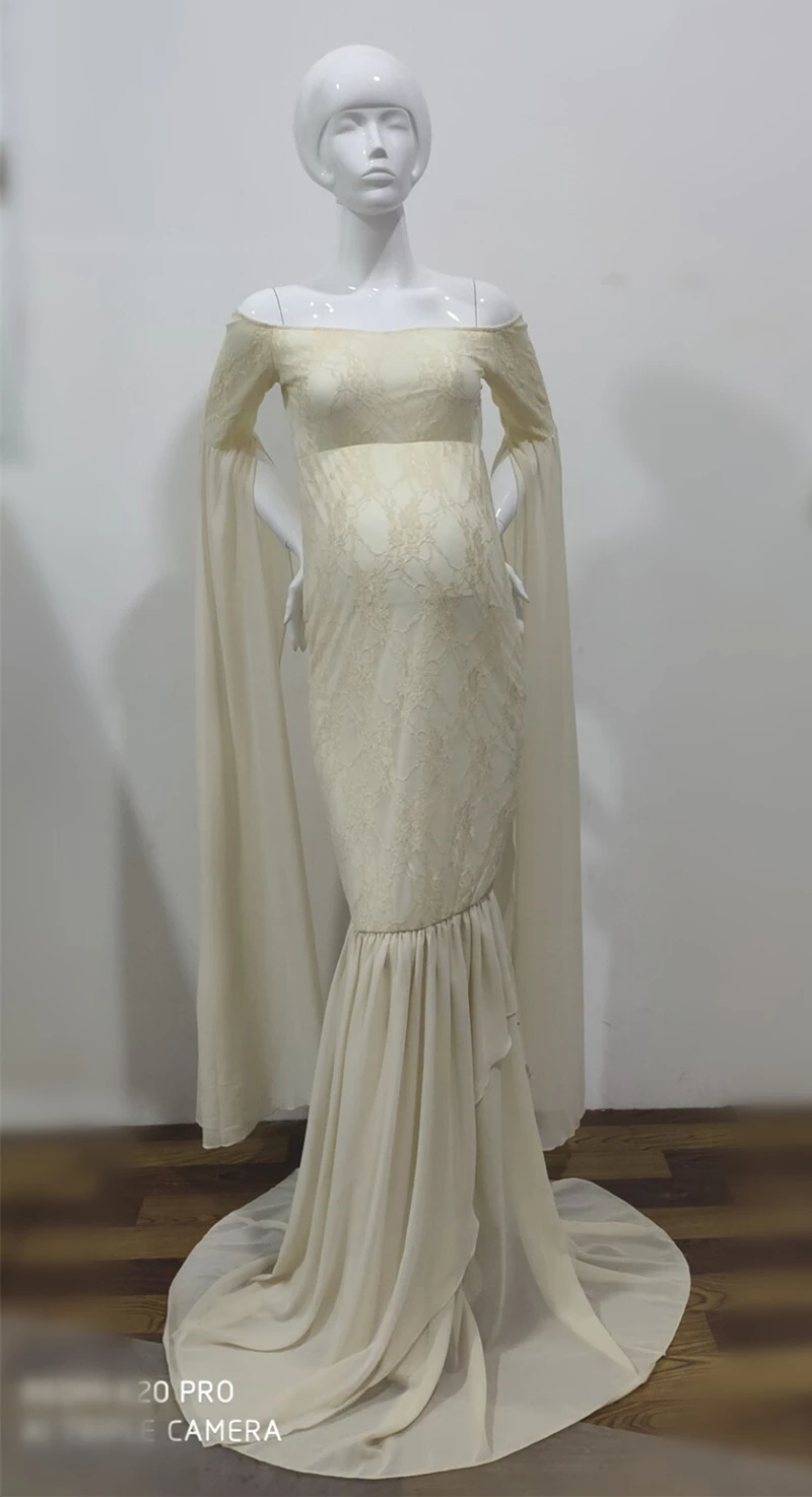 Mermaid Maternity Photography Props Dresses Lace Long Pregnancy Dress Ruffles Pregnant Women Maxi Maternity Gown For Photo Shoot (1)