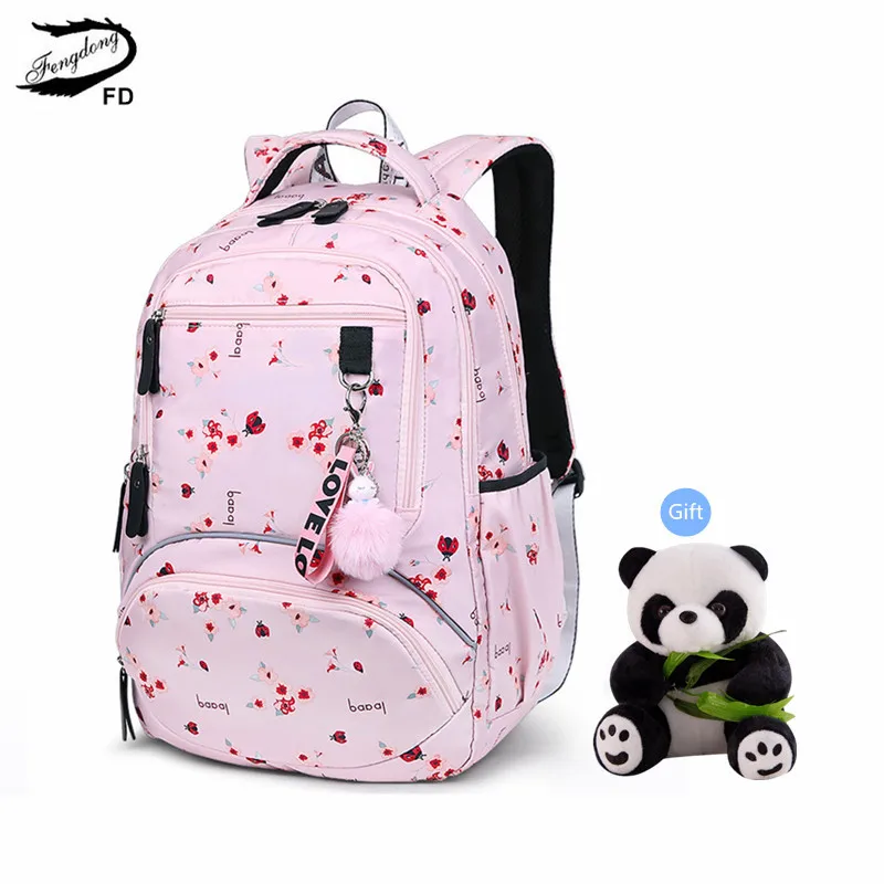 pink flower FengDong, школьные сумки для девочек, водонепроницаемый кавайный Школьный рюкзак, Детский милый рюкзак, школьный рюкзак, подарок для девочек, рюкзаки для детей - Цвет: pink flower
