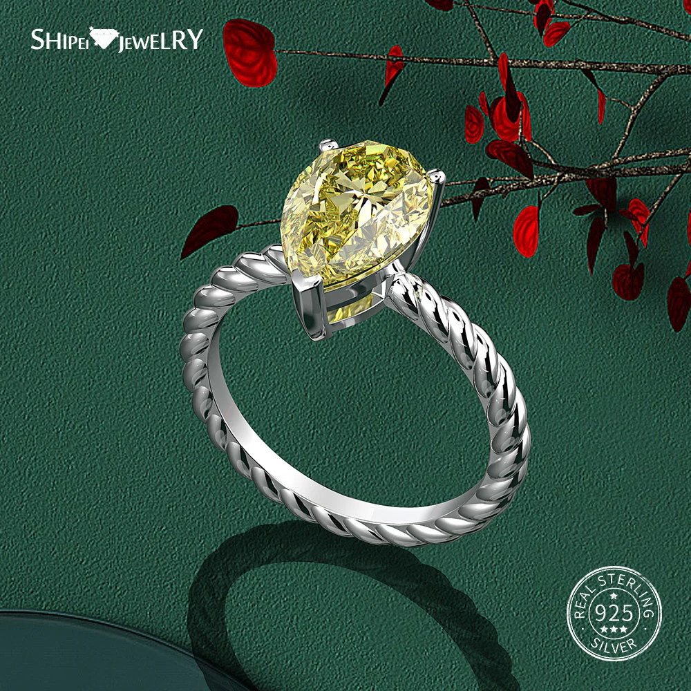 Shipei персонализированное кольцо с желтым сапфиром для женщин 925 пробы Серебряное кольцо с драгоценными камнями в форме капли воды обручальное кольцо Размер 6-9