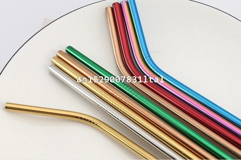 100set 304 Stainless Steel Straw Metal Straws 215*6mm Reusable Straw Drinking Straws Set Brush Bag 4pcs/set