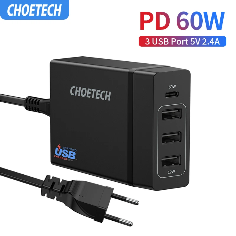 CHOETECH Usb Multi cargador USB C 72W 4 Puerto USB tipo C de la policía de la estación de cargador 