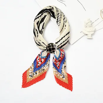 

Women Pleated 2020 Neck Scarf Silk Soft Floral Bandana Spring Design Print Foulard Crinkle Fashion Neckwear NEW