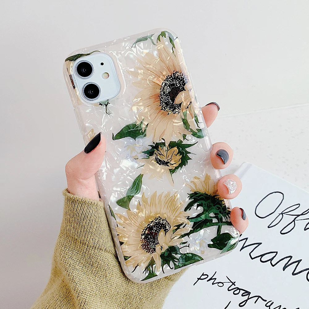 LOVECOM Phone Case For iPhone 13 12 11 Pro Max XR XS Max 7 8 Plus X Dream Conch Retro Flower Soft IMD Full Body Back Cover Gift