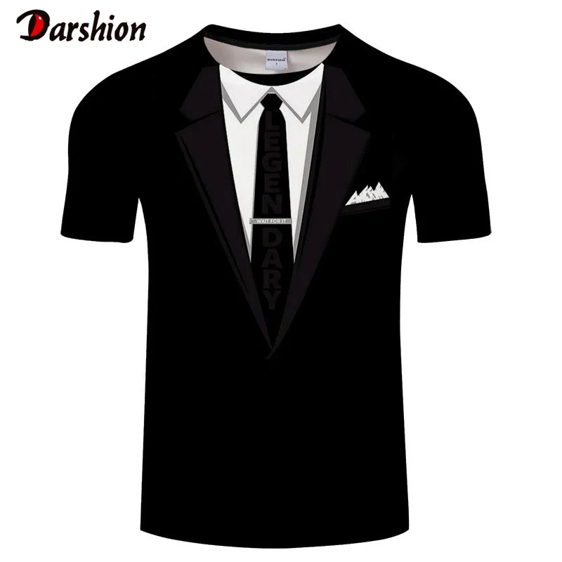 

3D T shirt Funny Virtual Suit Summer Fashion Short Sleeve Streetwear Tuxedo Bow Tie 3D Printed T shirts Men Virtual Vest Tshirt