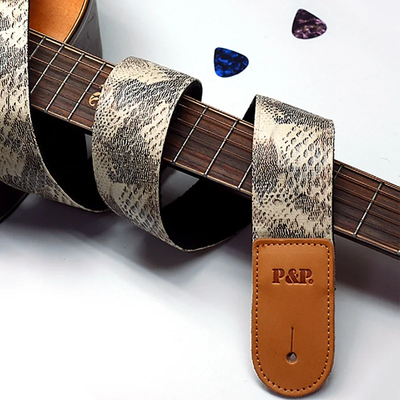 Practical Adjustable 95-150cm Electric Bass Guitar Strap Personality Crocodile Snake Skin PU leather Acoustic Guitar Accessories
