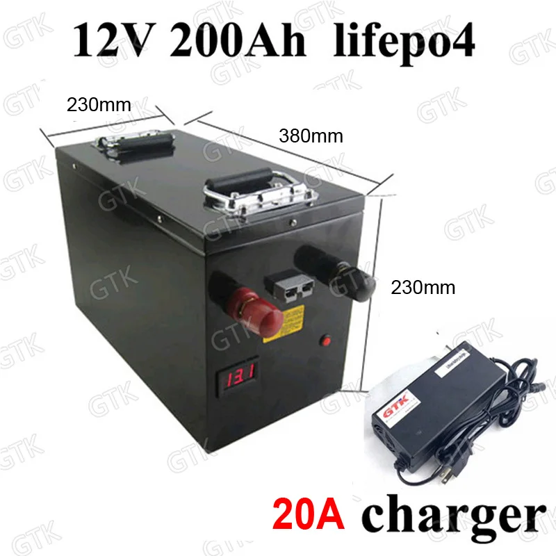 Блок батарей GTK 12V 200AH Lifepo4 с ЖК дисплеем BMS для глубоких циклов golf cart хранения