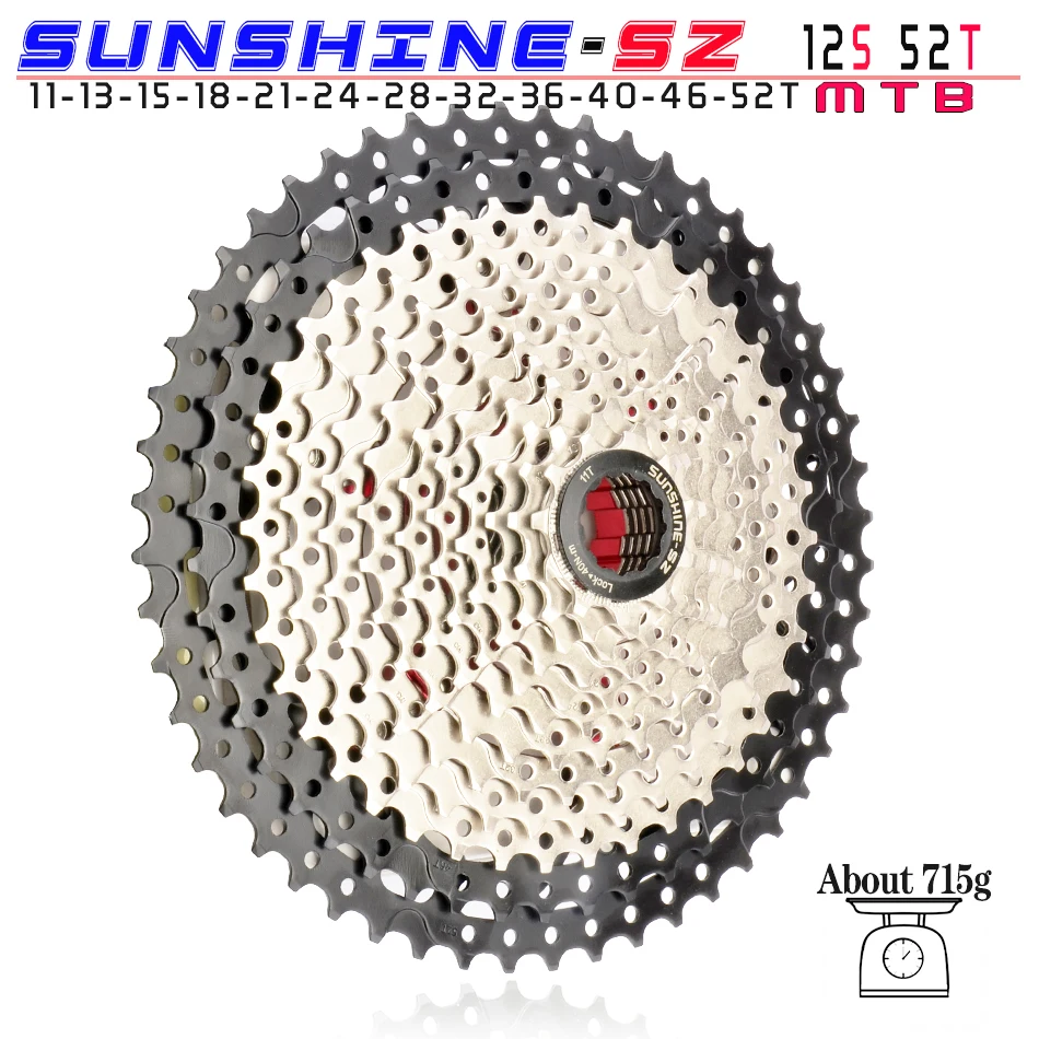 12S 11-52T silver SUNSHINE 8S 9S 10s 11S 30s Geschwindigkeit 36/42/46/50t Freilauf Breite Verhaltnis горный велосипед Fahrrad Schwungrad - Цвет: 12S 11-52T silver