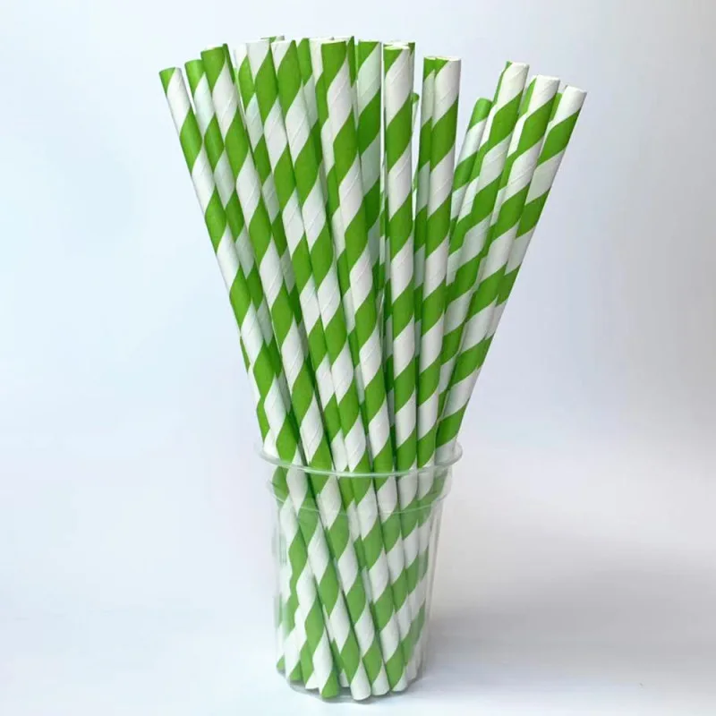 25PCS Mixed Color Striped Paper Disposable Straws For DIY Party Birthday Christmas Tableware Supplies