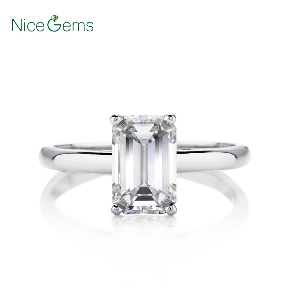 NiceGems 14 К/18 к белое золото D Цвет 2 карат муассанит классический изумрудная огранка Пасьянс Обручальное кольцо для женщин Свадебные